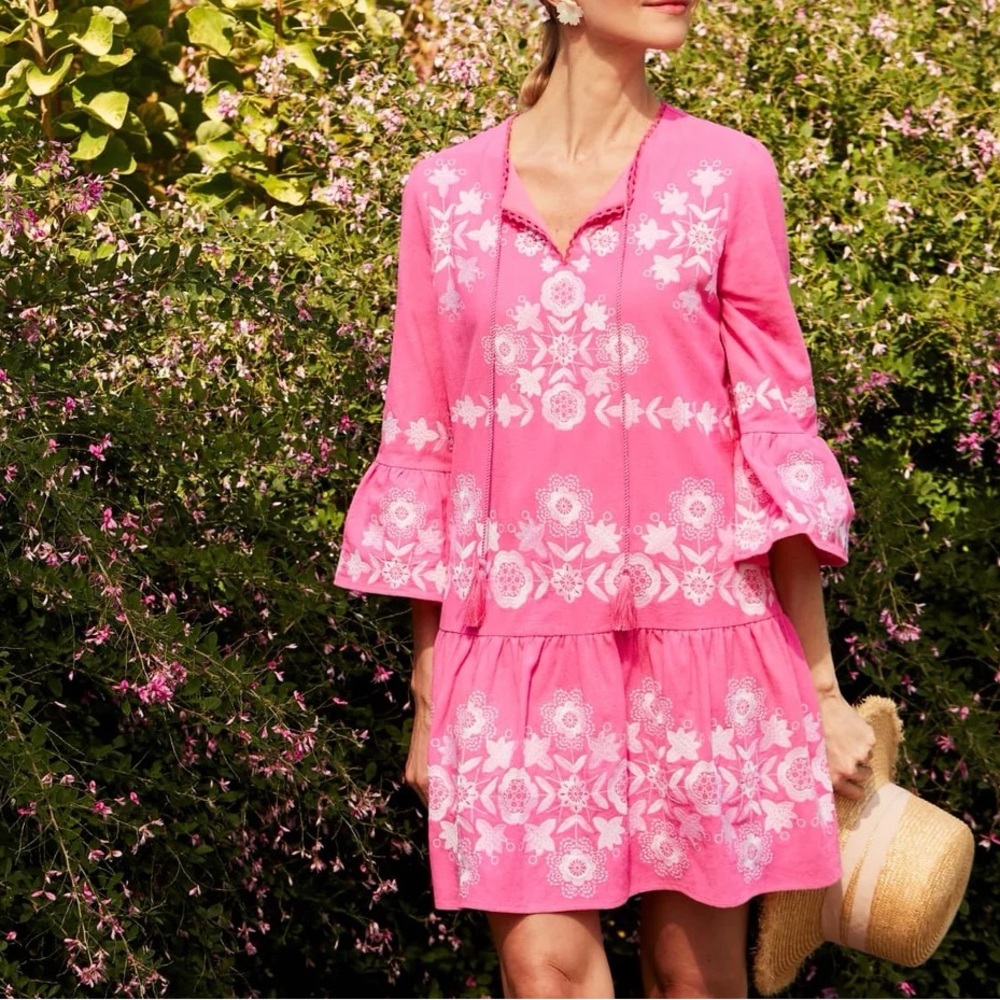 Tyler Böe Holly Embroidered Skimmer Dress Cheeky Pink XS NWT - Picture 2 of 11